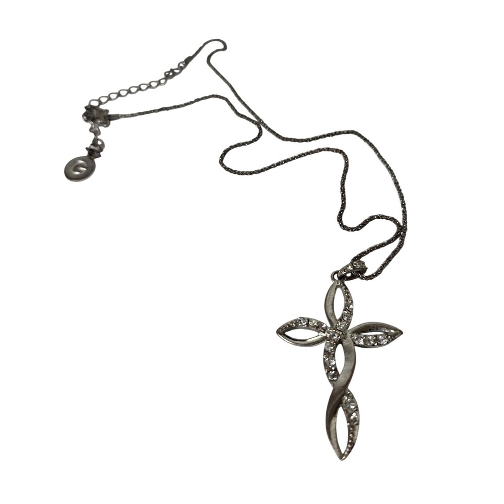 10" Sterling Silver Cubic Zirconia Twist Cross Pendant Necklace